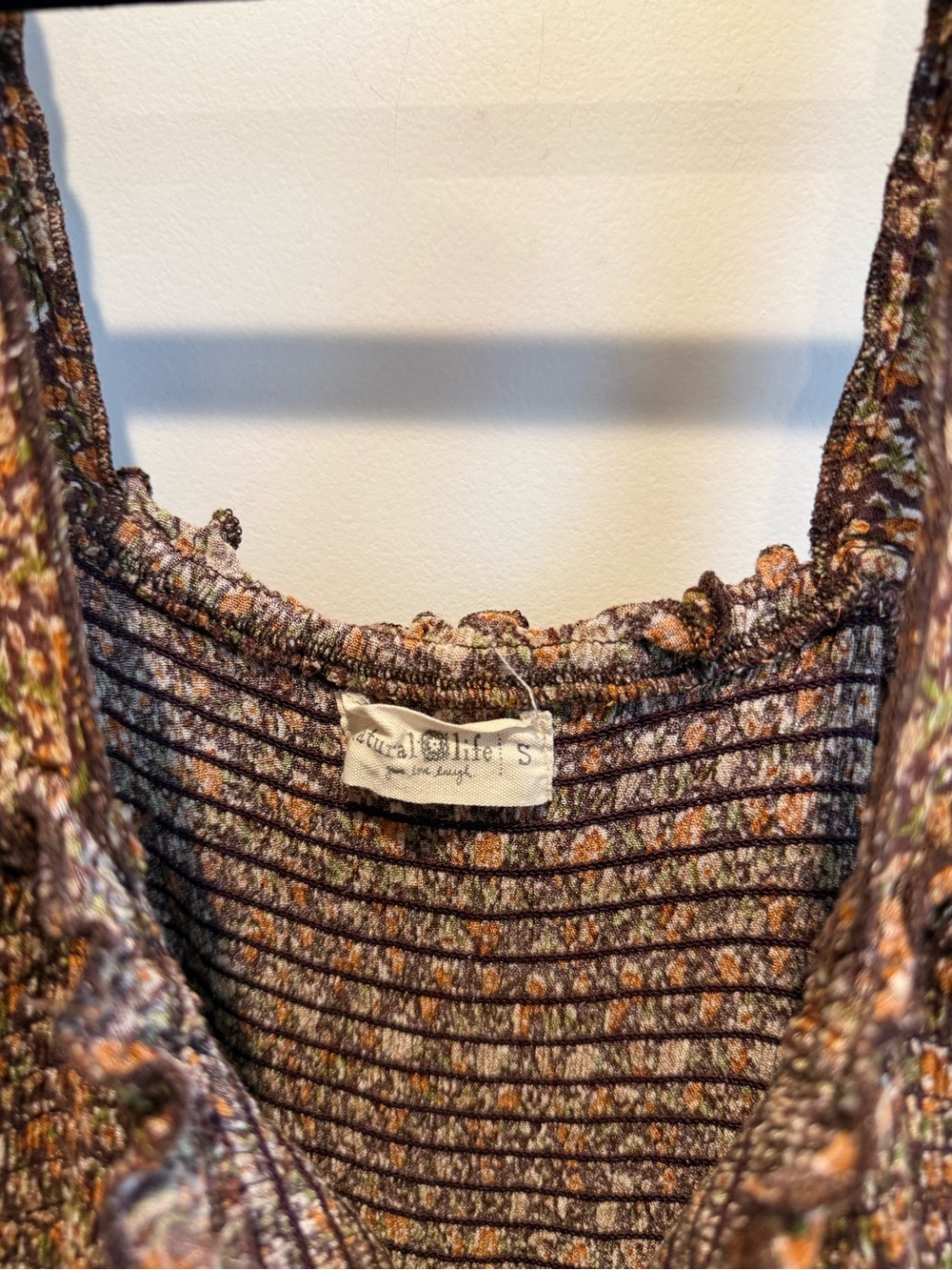 Natural Life Boho Smocked Floral Maxi Dress Brown Prairie Cottagecore Small - Picture 2 of 2